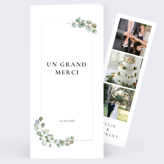 Carte remerciement mariage Couronne Ocre Eucalyptus