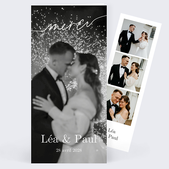 Carte remerciement mariage Ligne Blanche