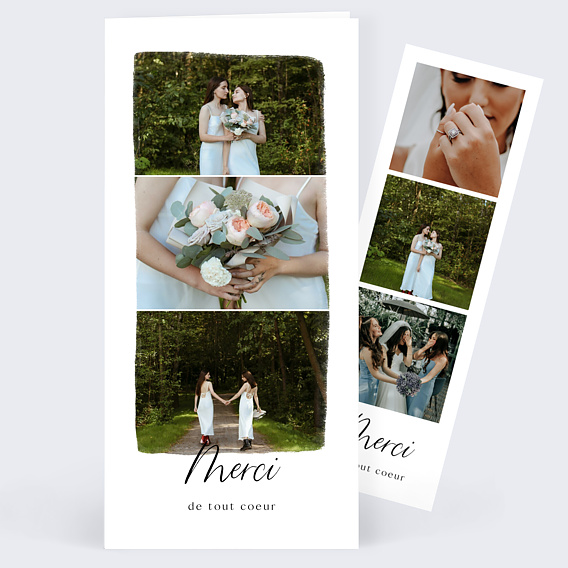 Carte remerciement mariage Triptyque Romantique