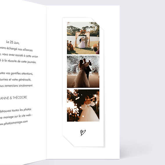 Carte remerciement mariage Moments Volés Intérieur Droit