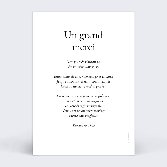 Carte remerciement mariage Deux prénoms photo Verso