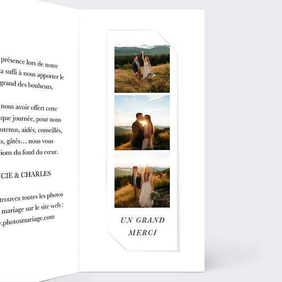 Carte remerciement mariage Date inoubliable Intérieur Droit