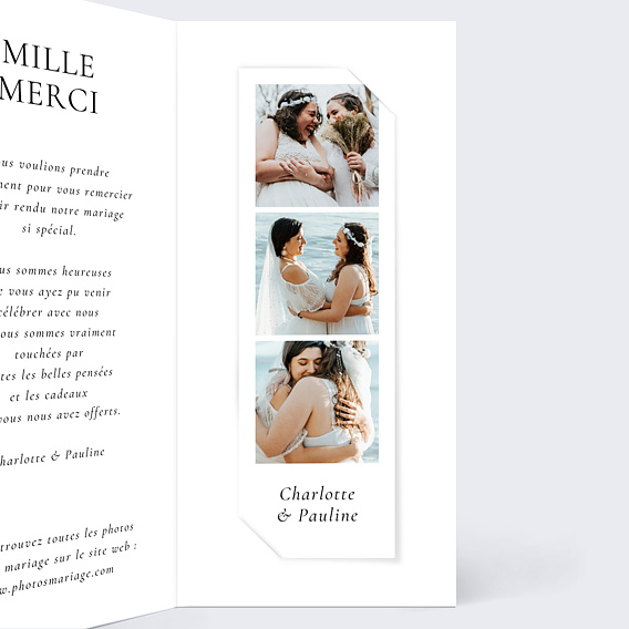 Carte remerciement mariage Multi Intemporel Intérieur Droit