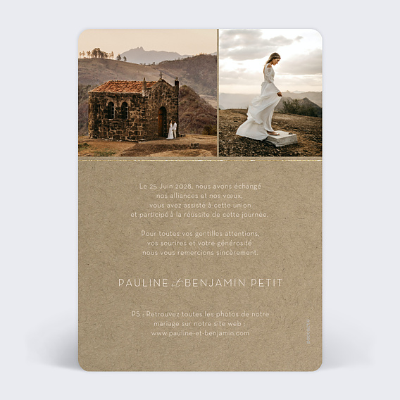 Carte remerciement mariage Modern Love Verso