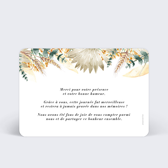 Carte remerciement mariage Bohemia sans photo Verso