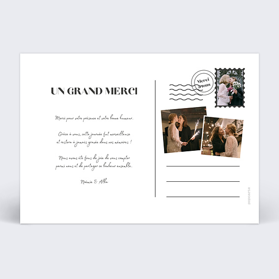 Carte remerciement mariage Escapade Verso