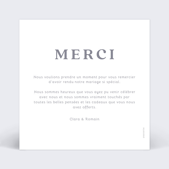 Carte remerciement mariage Pleine Page Minimaliste Verso