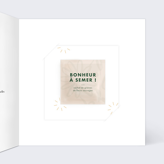 Carte remerciement mariage Grande Typo Merci avec graines Intérieur Droit