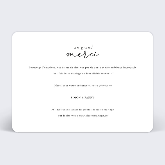 Carte remerciement mariage Typographie Bohème Verso