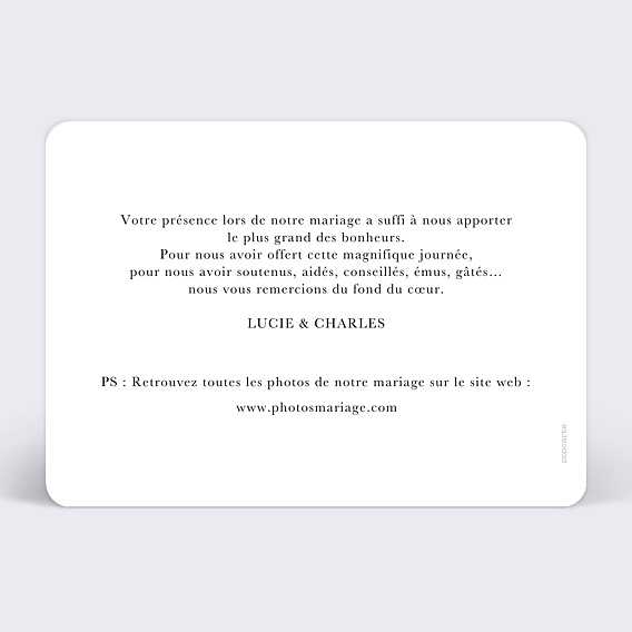Carte remerciement mariage Date inoubliable Verso