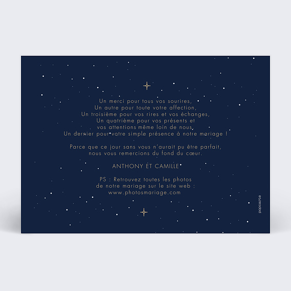 Carte remerciement mariage Notre Constellation Verso