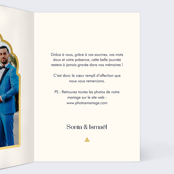 Carte remerciement mariage Rêve Oriental Intérieur Droit