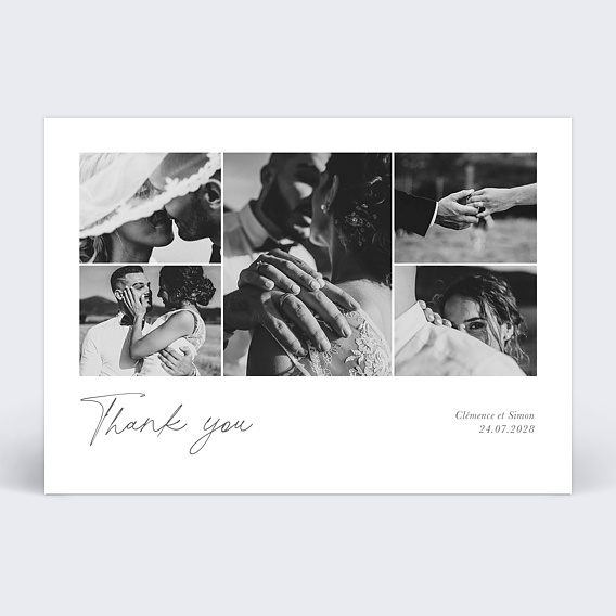 Carte remerciement mariage Harmonie Romantique Recto