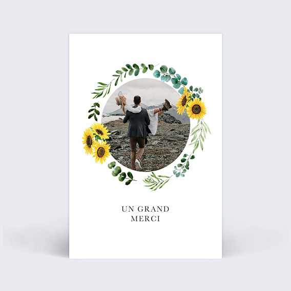 Carte remerciement mariage Tournesol
