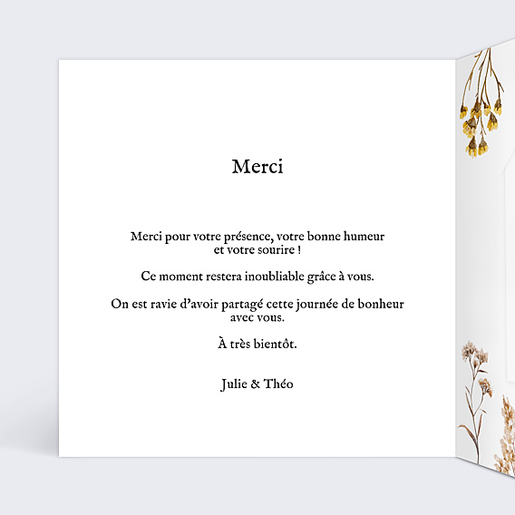 Remerciements mariage Bouquet Sauvage avec Graines