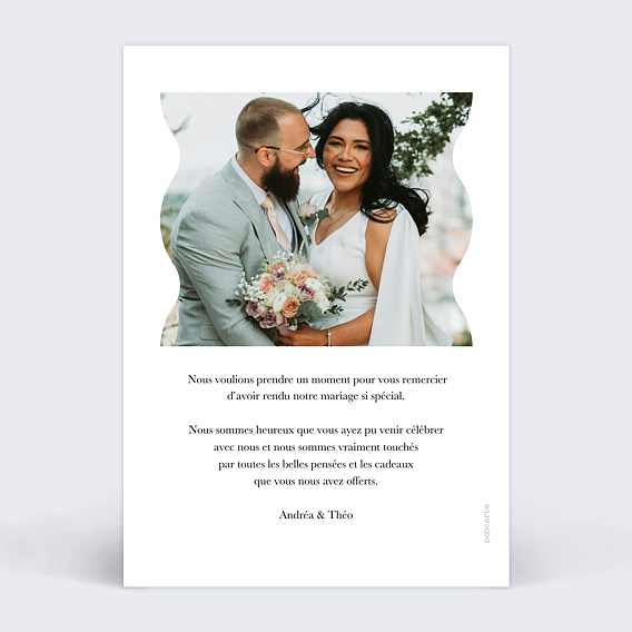 Carte remerciement mariage Photo arrondie Verso