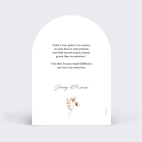 Carte remerciement mariage Couronne de Fleurs Sauvages Verso