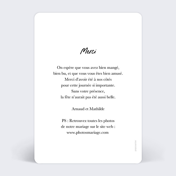 Carte remerciement mariage Invités en Or Verso