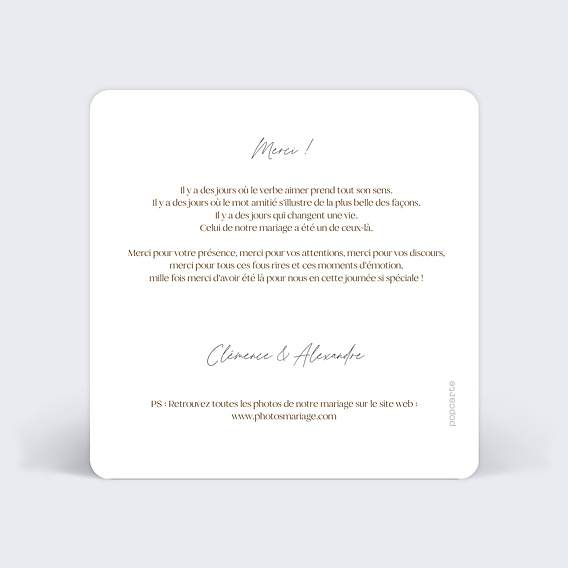 Carte remerciement mariage Ronde Florale Verso