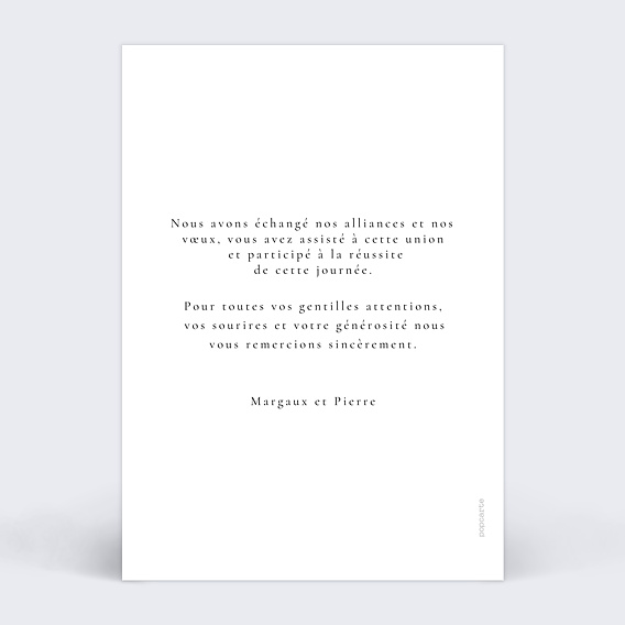 Carte remerciement mariage Ligne du Coeur photo Verso