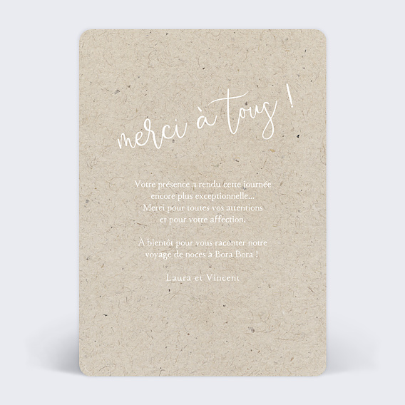 Carte remerciement mariage Chiné Typographique Verso