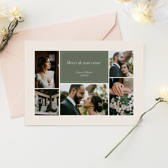 Carte remerciement mariage Doux Sentiments Après 1
