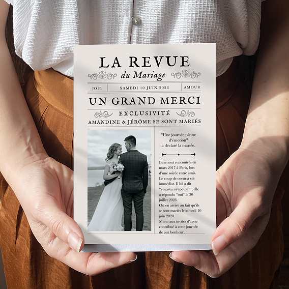 Carte remerciement mariage Journal Après 1