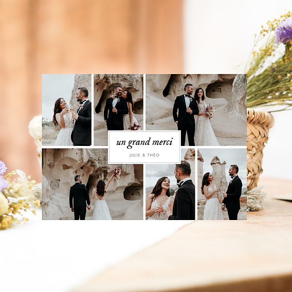 Carte remerciement mariage Multiphoto Etiquette Paysage Après 1