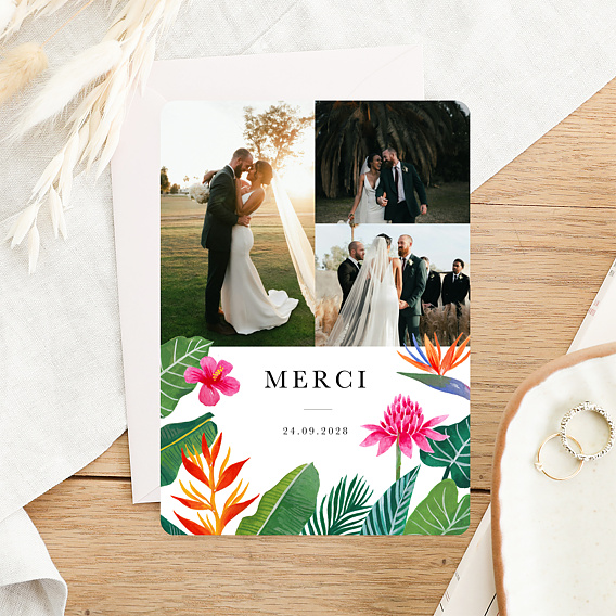 Carte remerciement mariage Paradis Exotique Après 1
