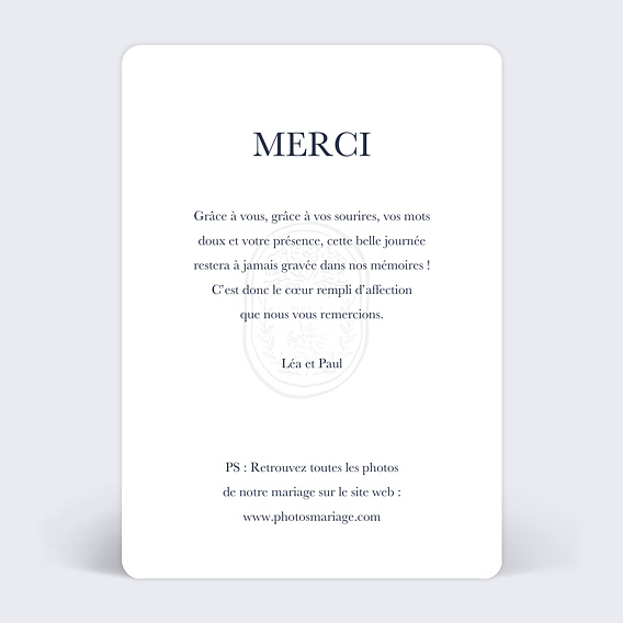 Carte remerciement mariage Passeport Verso
