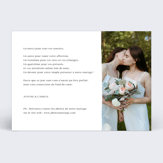 Carte remerciement mariage Triptyque Romantique Verso