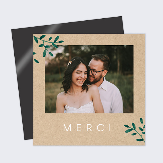 Carte remerciement mariage Feuilles kraft