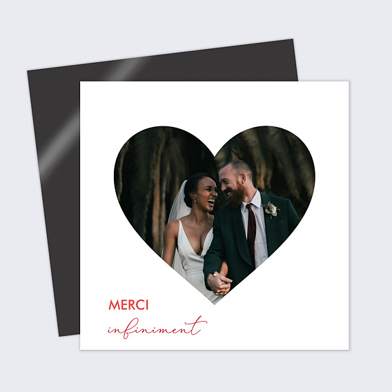 Carte remerciement mariage Forme Cœur