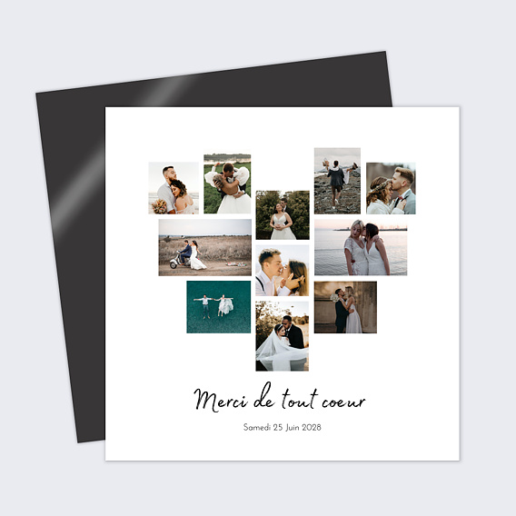 Carte remerciement mariage Pêle-Mêle Coeur