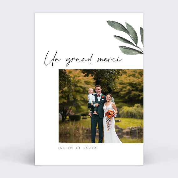 Carte remerciement mariage Famille mariage Recto