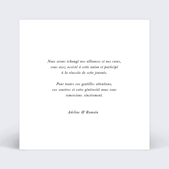 Carte remerciement mariage Carré Verso