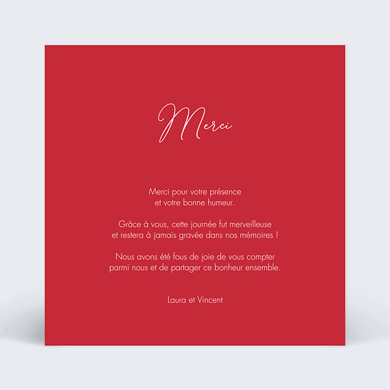Carte remerciement mariage Forme Cœur Verso
