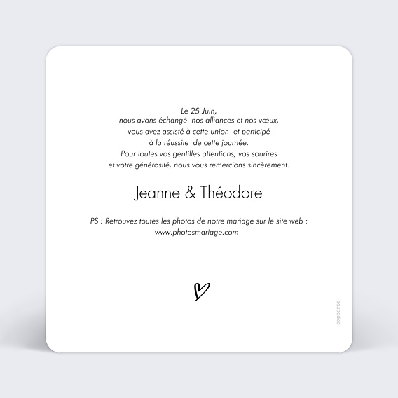 Carte remerciement mariage Moments Volés Verso
