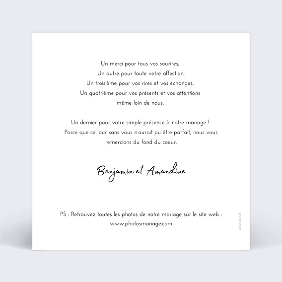 Carte remerciement mariage Pêle-Mêle Coeur Verso