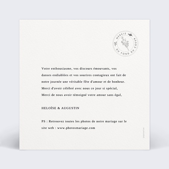 Carte remerciement mariage Petit Tampon Verso