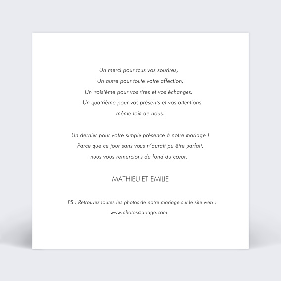 Carte remerciement mariage Romance Verso