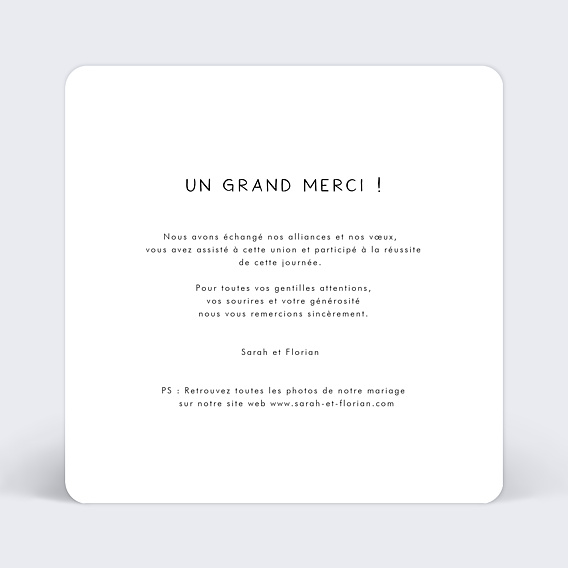 Carte remerciement mariage Tampon Ovale Verso