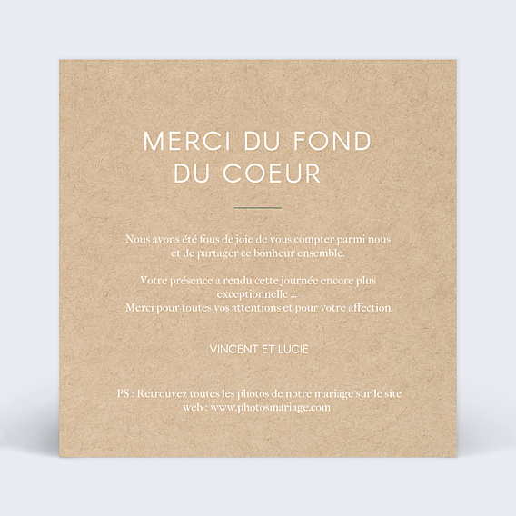 Remerciements mariage Feuilles kraft