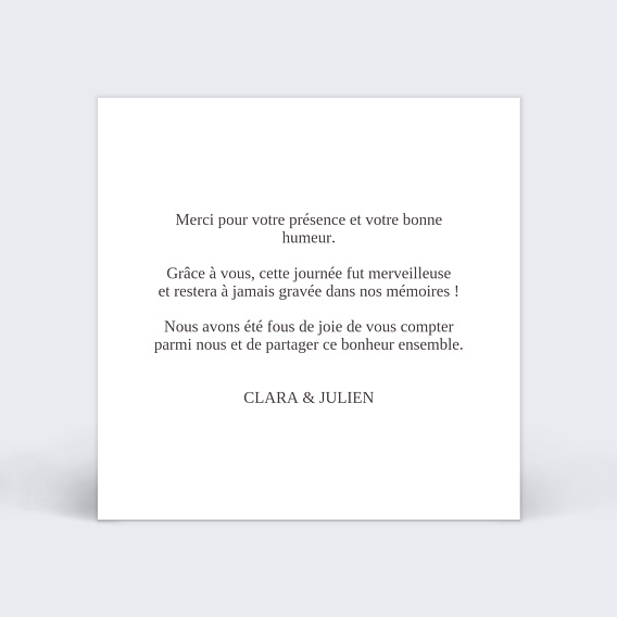 Carte remerciement mariage Gravure Kraft Verso
