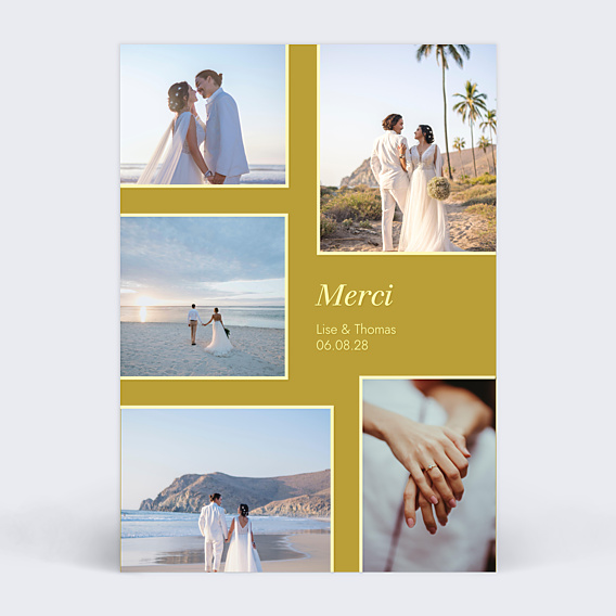 Carte remerciement mariage Pêle-mêle d'amour