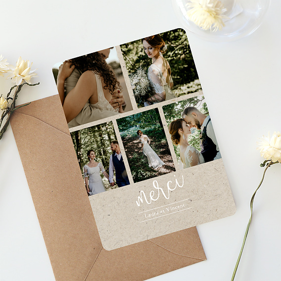 Carte remerciement mariage Chiné Typographique Après 4