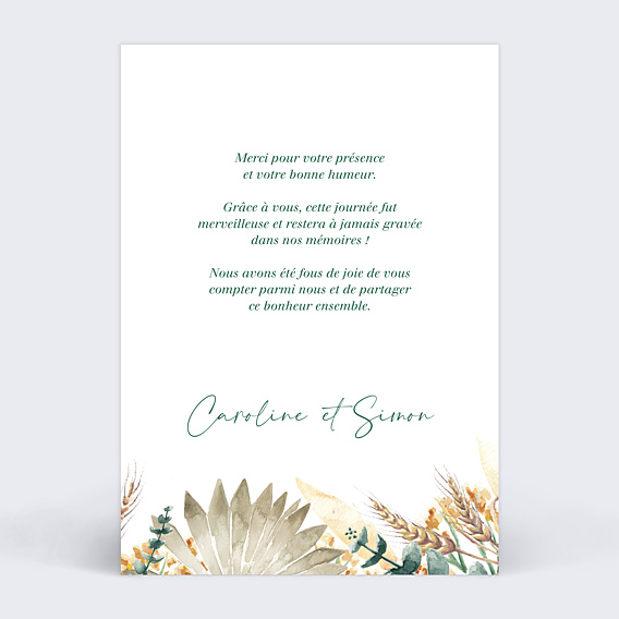Remerciements mariage Bohemia arche