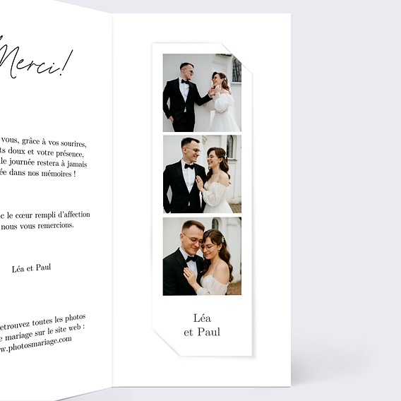 Carte remerciement mariage Ligne Blanche Intérieur Droit