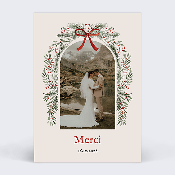 Carte remerciement mariage Arche guirlande