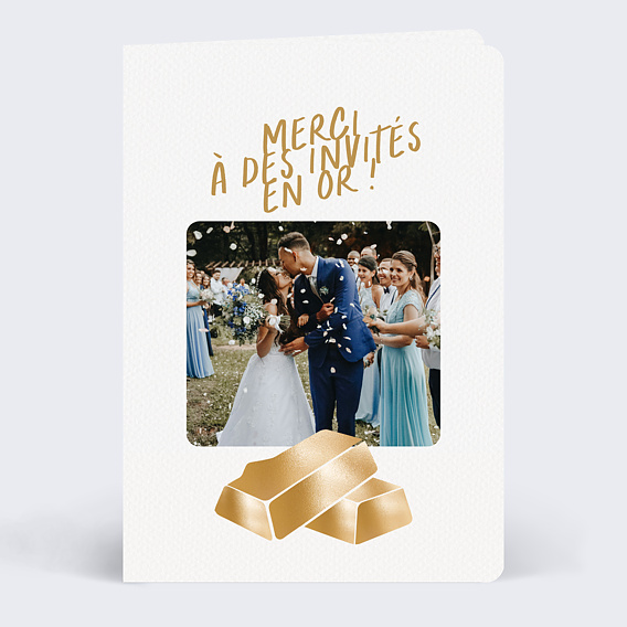 Carte remerciement mariage Invités en Or Illustré